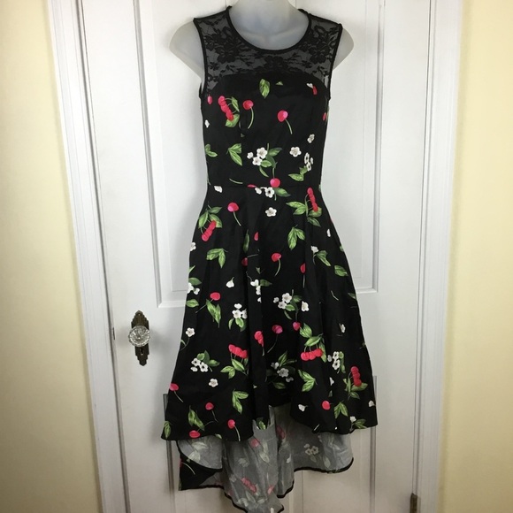 Womens Rockabilly Black Cherry Print Fit-and-Flare Midi Dress - Picture 5 of 9